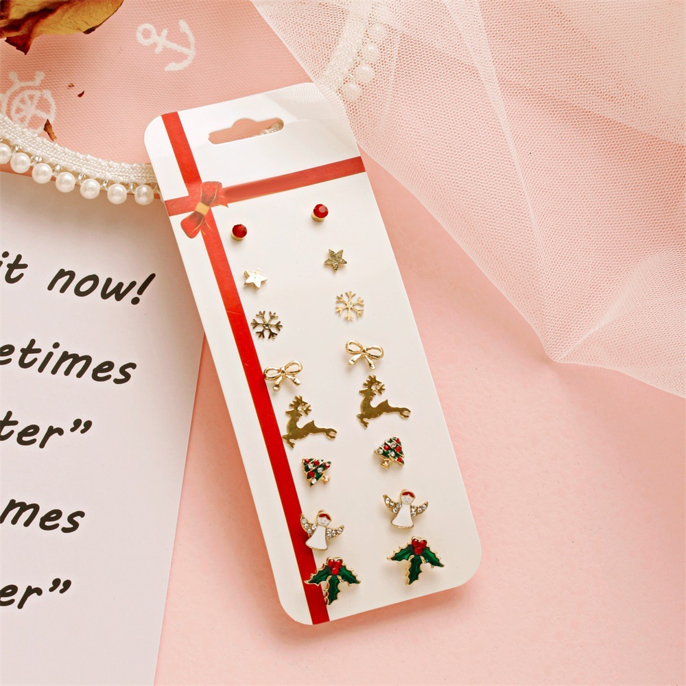 New Fashion Christmas Santa Claus Elk Simple 8-piece Holiday Gift Alloy Earrings Set display picture 2