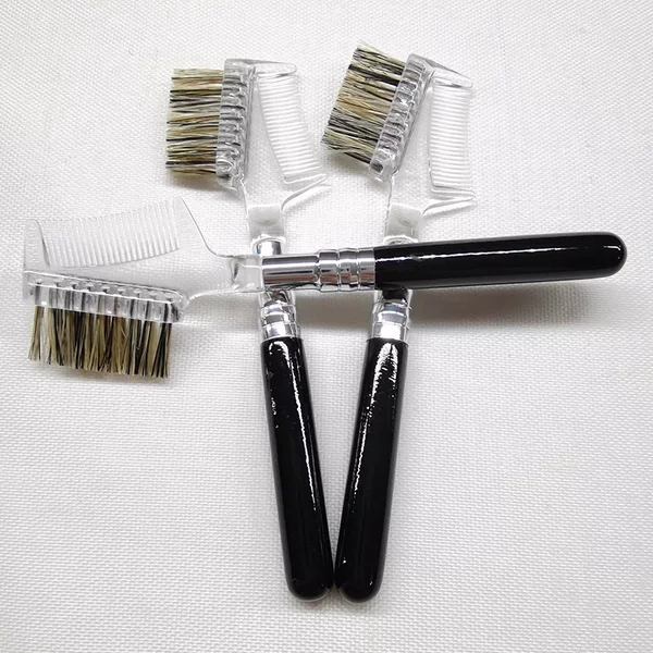 Explosions factory direct animal hair flower bristle bright silver double drum aluminum tube portable mini eyebrow brush dual-purpose eyebrow comb