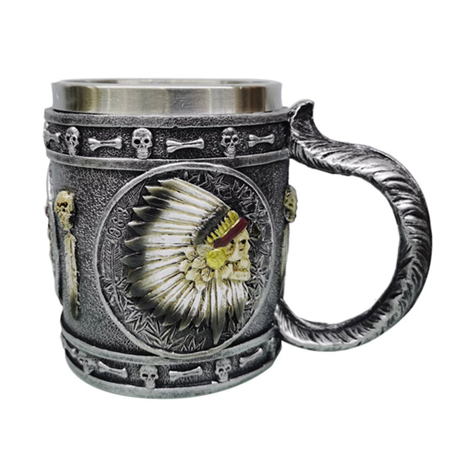 3D череп Mug — смоляной внешний слой и двойной слой нержавеющей стали, Gothic Goblet 330–400 мл