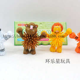 毛刺野生动物斑马小熊狮子老虎迷你毛刺球PVC公仔儿童塑料玩具