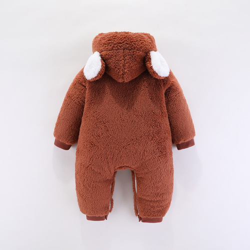 Baby footed one-piece panto suit, cotton jacket, crawling suit, winter hat, long-sleeved, thickened, with hat for babies in autumn and winter