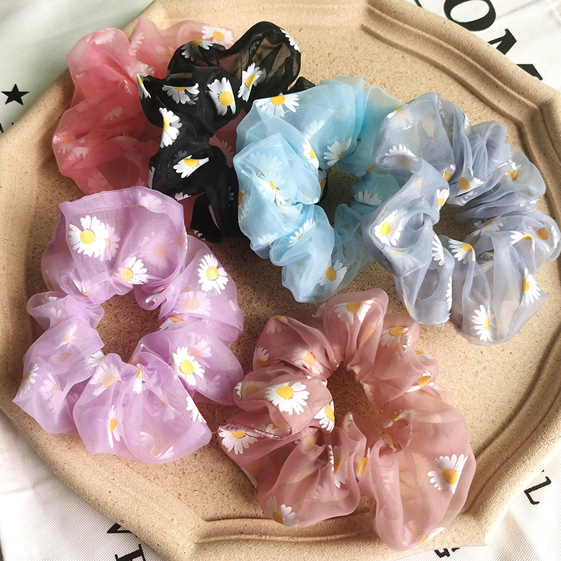 New Fashion Flowers Mesh Scaffolding Wholesale Chrysanthemum Cheap Scrunchies display picture 2