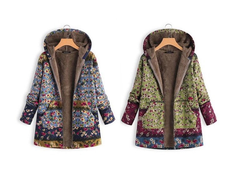 Women's Cotton Linen Print Hooded Sweatshirt 2