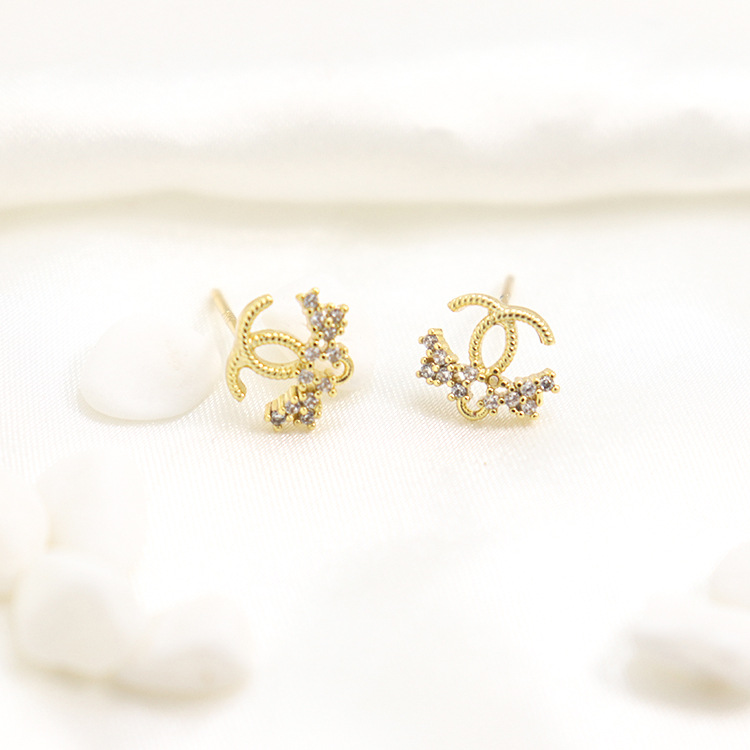 diy饰品配件925银针几何锆石耳饰配件 铜镀14K真金色手工耳环材料