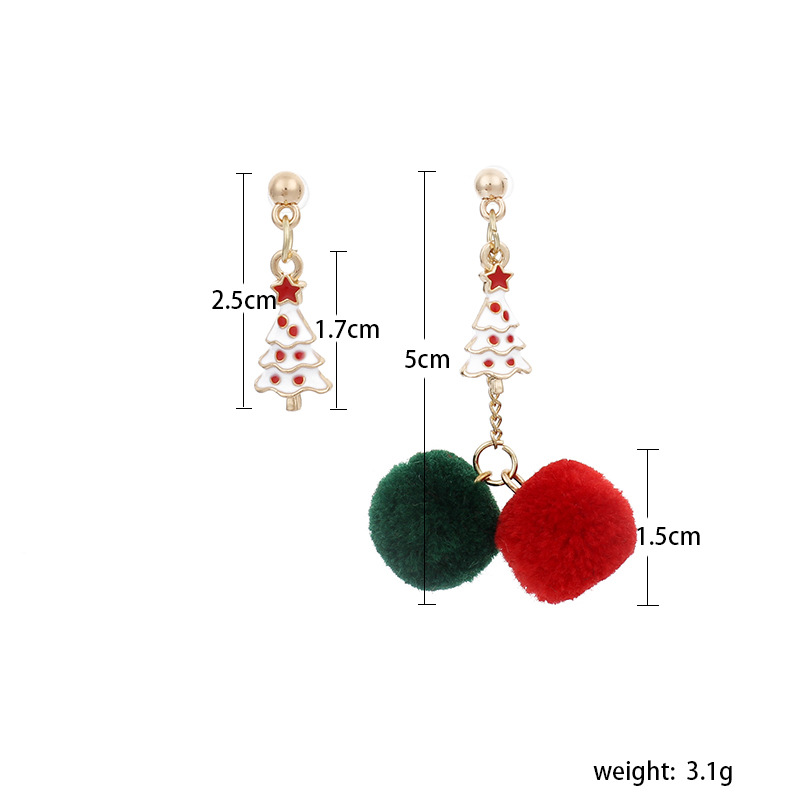 4g Weight Earrings Classification Wedding, Travel, Birthday, Festival Occasion Women'S Gender INS Style Style Asymmetrical Cute Fur Ball Christmas Earrings 无