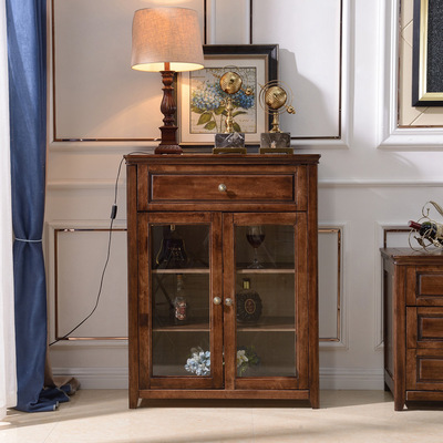 轻奢简约两门储物美式实木边柜 客厅矮柜玻璃门餐边柜餐厅家具