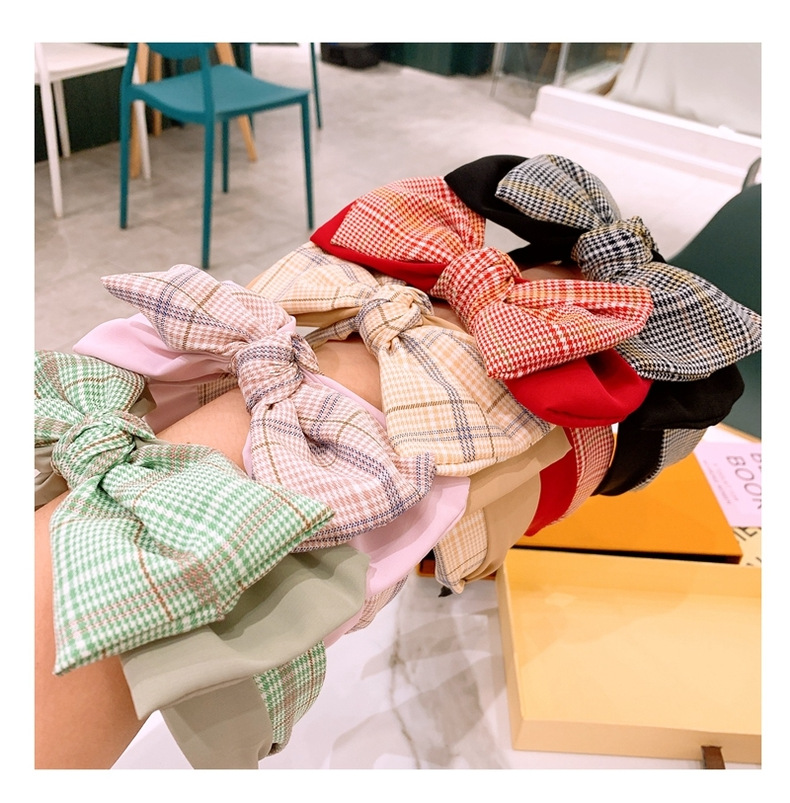 New Retro Houndstooth Double Big Bow Headband Hair Accessories Wholesale Nihaojewelry display picture 13