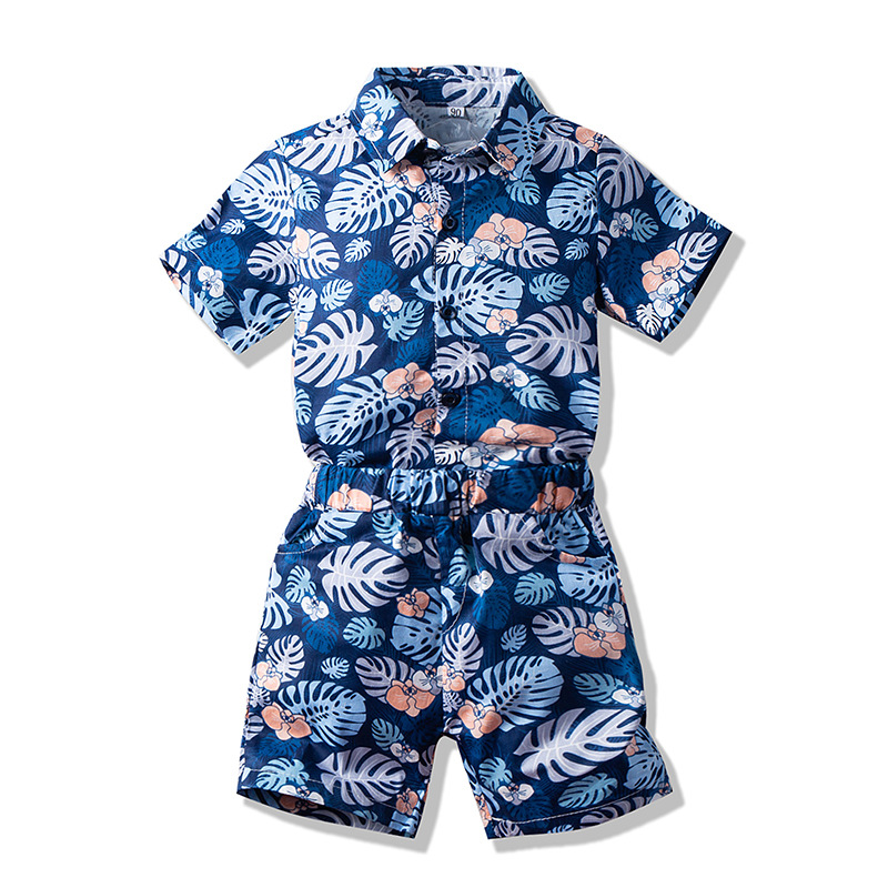 男の子熱帯プリントシャツビーチパンツ子供服2021夏新型韓国版海辺旅行中小子供スーツ
