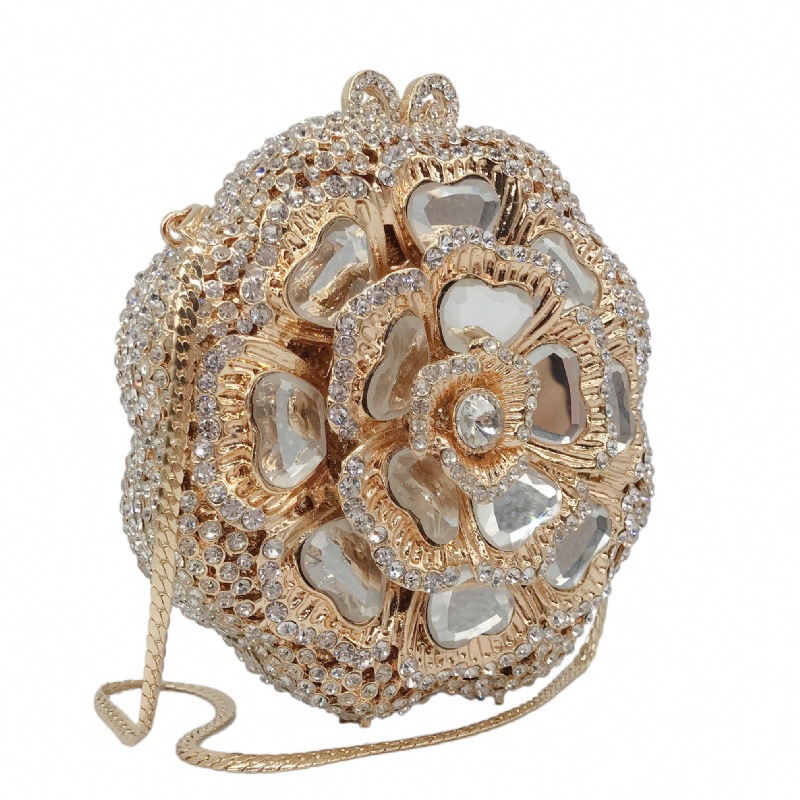 Túi clutch dạ hội kim loại đính kim cương, xách tay nữ thời trang dự tiệc — Màu đen, Đế Vàng Kim Cương, Nền vàng kim cương trắng, Màu bạc chi tiết 8