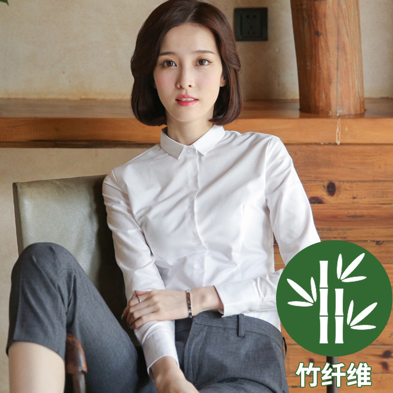 Bamboo Fiber Professional White Long-Sleeve Shirt for Women, 2026 Spring New Korean Style Workwear Shirt, No Ironing Needed