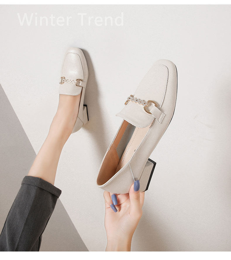 Giày lười nữ mũi vuông gót vuông 3–5 cm phối kim loại và đá trang trí, cỡ lớn — Màu mơ, Màu đen chi tiết 14