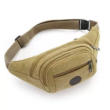 Spot large capacity men's and women's canvas waist bags, business wallet, multifunctional sports crossbody bag, casual phone chest bag - ShopShipShake