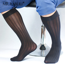 Mr.babuu 男士宽条纹薄天鹅绒直筒中筒弹力商务正装日本丝袜0091