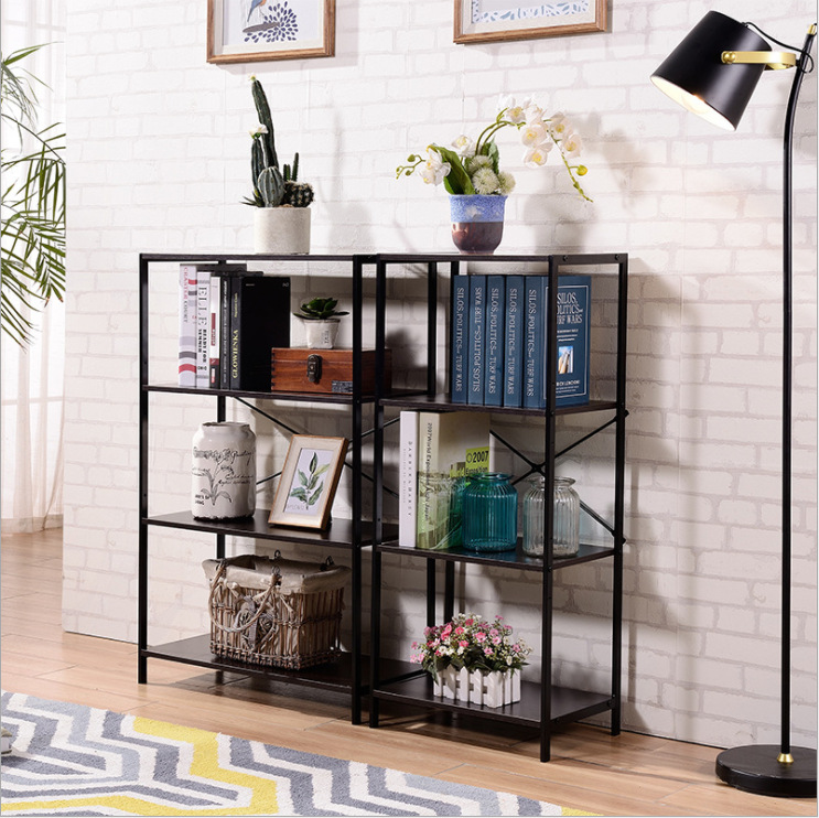 鋼木簡易書架客廳置物架多功能時尚家居木質展示架書房雜志儲物架