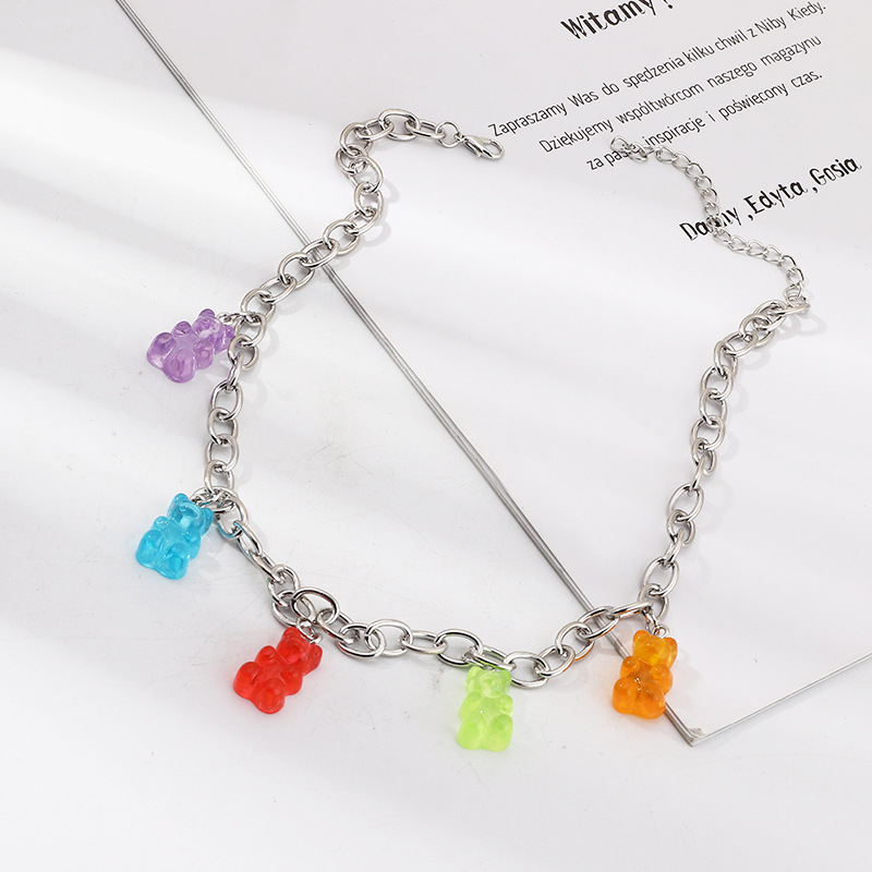 Cute Cartoon Bear Necklace Transparent Resin Bear Pendant display picture 3