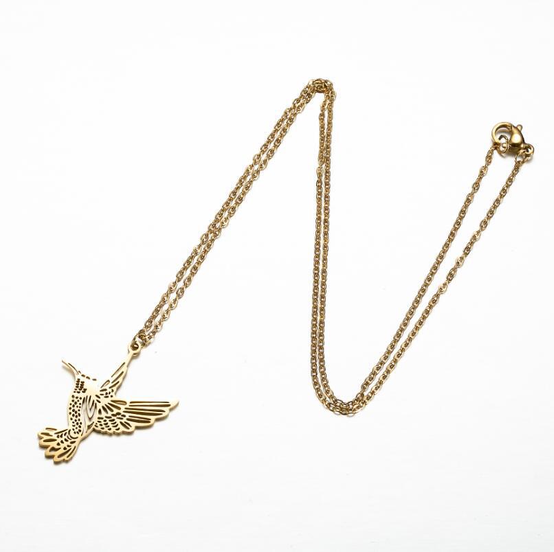 cable chain Chain Type 1 Piece Quantity PVD Coated 18K Gold Real Gold Plated Hummingbird 201 Stainless Steel Casual Simple Style Waterproof Non Tarnish 201 Stainless Steel Pendant Necklace