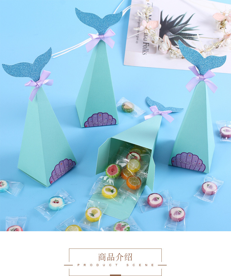 Hot Sale Summer New Popcorn Box Birthday Party Gold Powder Blue Mermaid Candy Box display picture 1