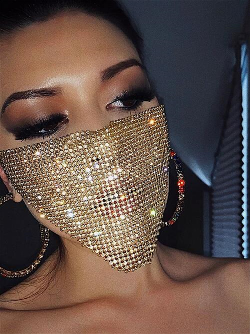 Personality Flash Rhinestone chain solid color Triangle mouth masks NSYML132250