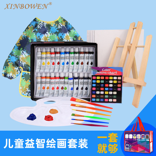 Amazon MSDS Pigment Painting 39-piece Set Children's Early Education Easel DIY Painting Palette Bib Brush