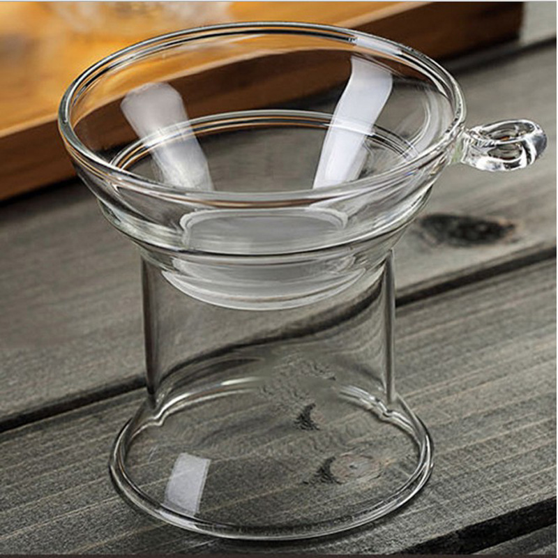 Fábrica al por mayor borosilicato resistente al calor transparente juego de té colador de té cero juego de té Filtro de té colador de té de vidrio