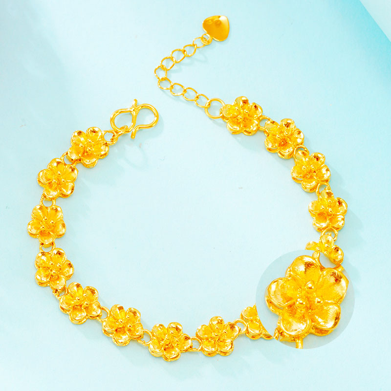 Lujo imitación 24K oro pulsera flor estilo étnico joyería de las mujeres exposición puesto suministro arena oro joyería