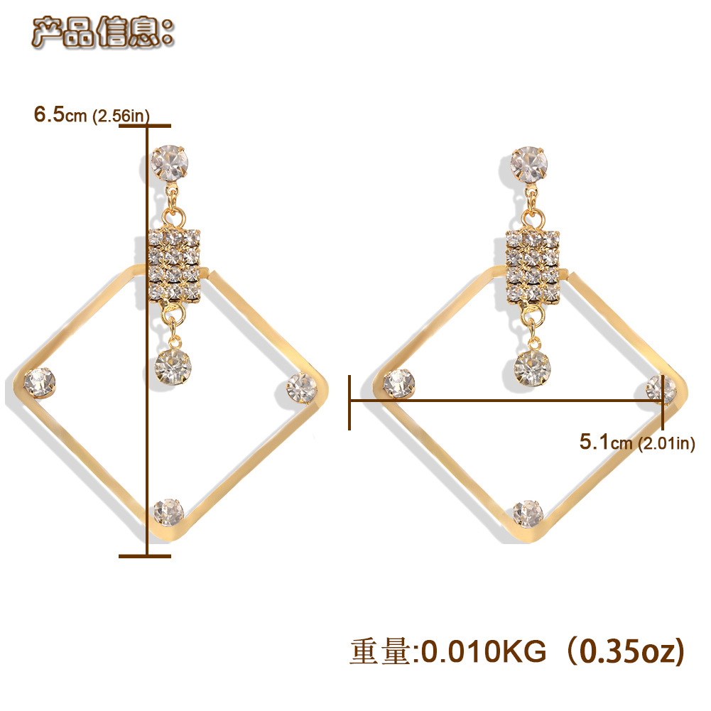 New Fashion Square Diamond-shaped Alloy Tassel Earrings Wholesale Nihaojewelry display picture 15