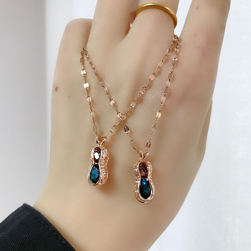 Japanese and South Korea gold crystal peanut necklace female minimally burst bone chain stranded accessories to send girlfriend gift