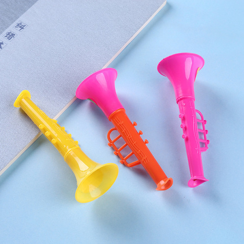 Children's Trumpet Toy Mini Double Section Trumpet Baby Cartoon Plastic Kindergarten Small Winding Instrument Wholesale