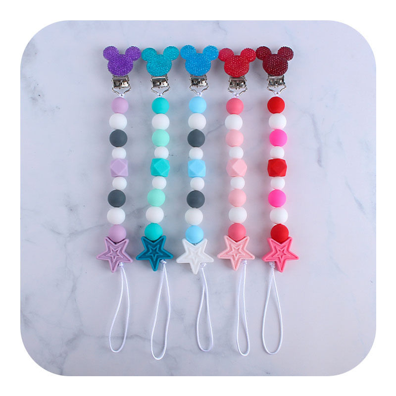 Nuevo clip de chupete Mickey relajante de silicona estrella de cinco puntas mordedor bebé de silicona molar juguete mordedor chupete cadena