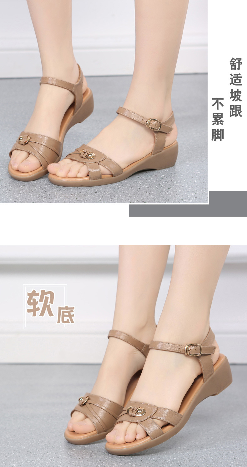 Sandal nữ đế bằng da thật mềm mại, quai chữ V đơn giản, phong cách trung niên — Màu đen chi tiết 12