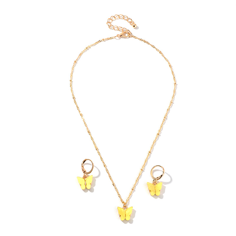 explosive accessories multicolor butterfly necklace earring set temperament small butterfly jewelry