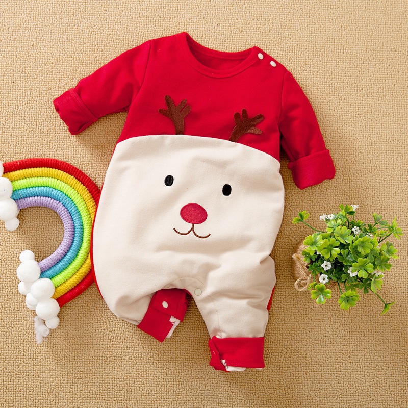 Cartoon Pattern Spring, Autumn Season Christmas Fashion Cartoon 100% Cotton Baby Rompers