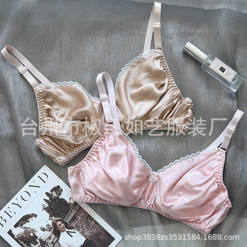 Silk Bra Double-Sided Mulberry Silk Double-Layer Satin Silk Non-Rim Non-Sponge Bra Underwear for Women