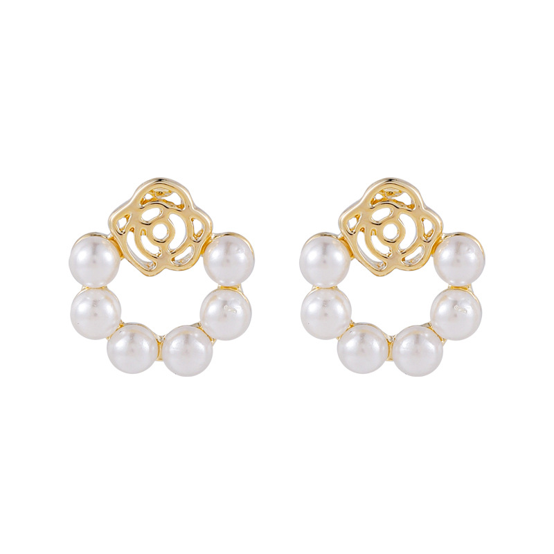 S925 Silver Needle Hollow Rose Flower Pearl Retro Korean Simple New Earrings For Women display picture 8