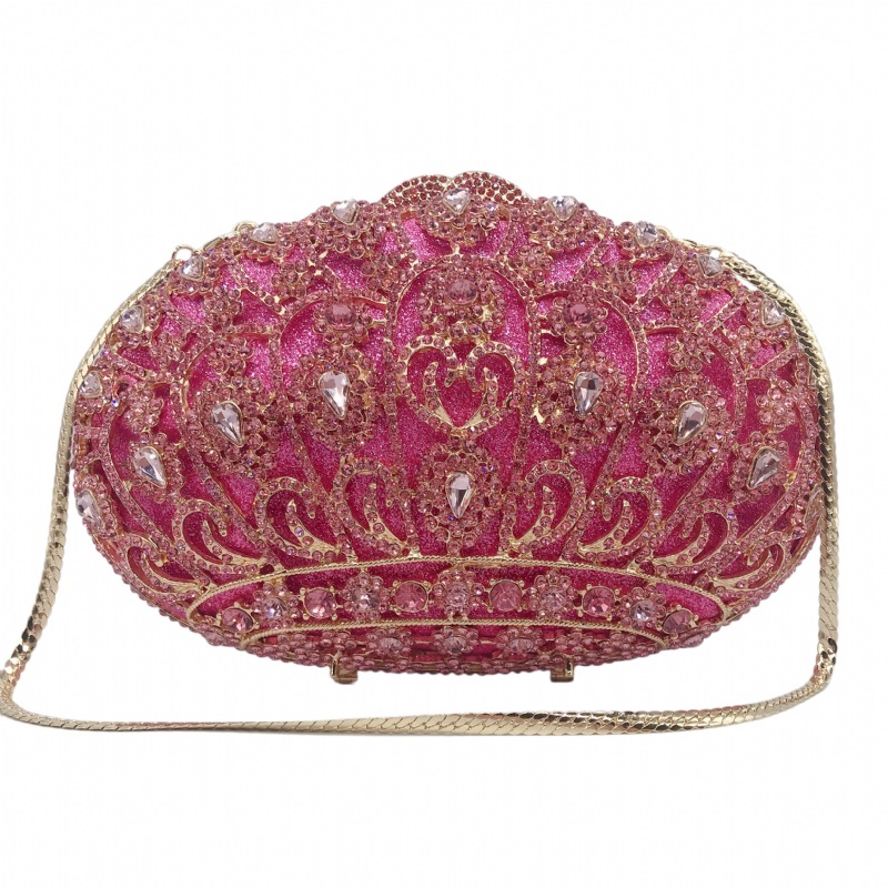 Túi clutch dạ tiệc nữ đính đá kim cương đỏ hình vương miện, xách tay hoặc đeo chéo 20x7x13 cm — Màu đỏ, Màu hồng chi tiết 5