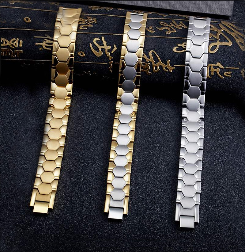 Brățară magnetoterapie la modă, armură personalizată și versatilă, curea placată cu aur magnetit, oțel titan_voghion.com