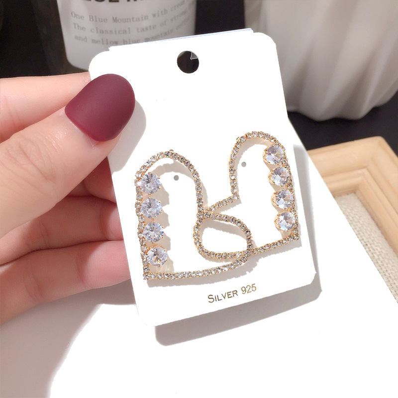 Heart Metal Zircon Earrings display picture 14