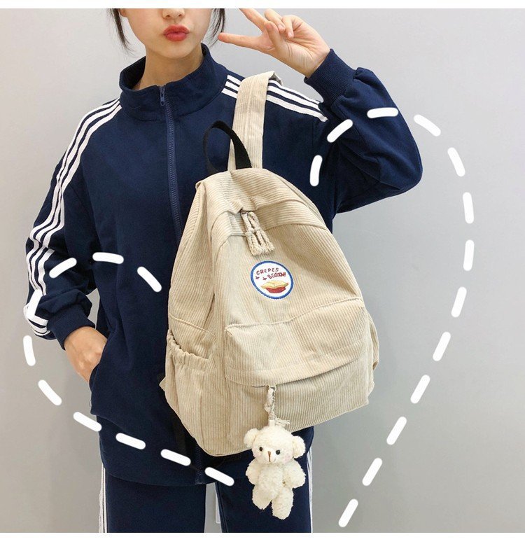 New Fashion Retro Casual Corduroy Student Backpack Cute Cute Bear Bear Campus Bag display picture 13