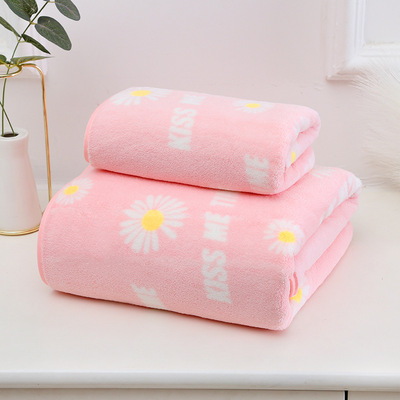 麗芙A類珊瑚絨印花毛巾浴巾套 加厚吸水潔面澡巾禮品定制廠家批發