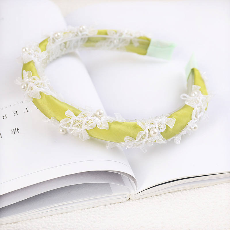 Korean Pearl Winding Lace Headband Cloth Pearl Headband Pure Color Cloth Toothed Headband Wholesale Nihaojewelry display picture 8