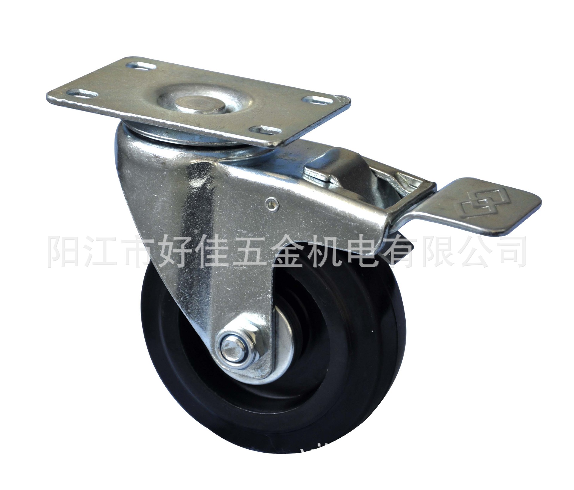 源头工厂直供4寸中型平板双刹高弹力高耐磨橡胶脚轮