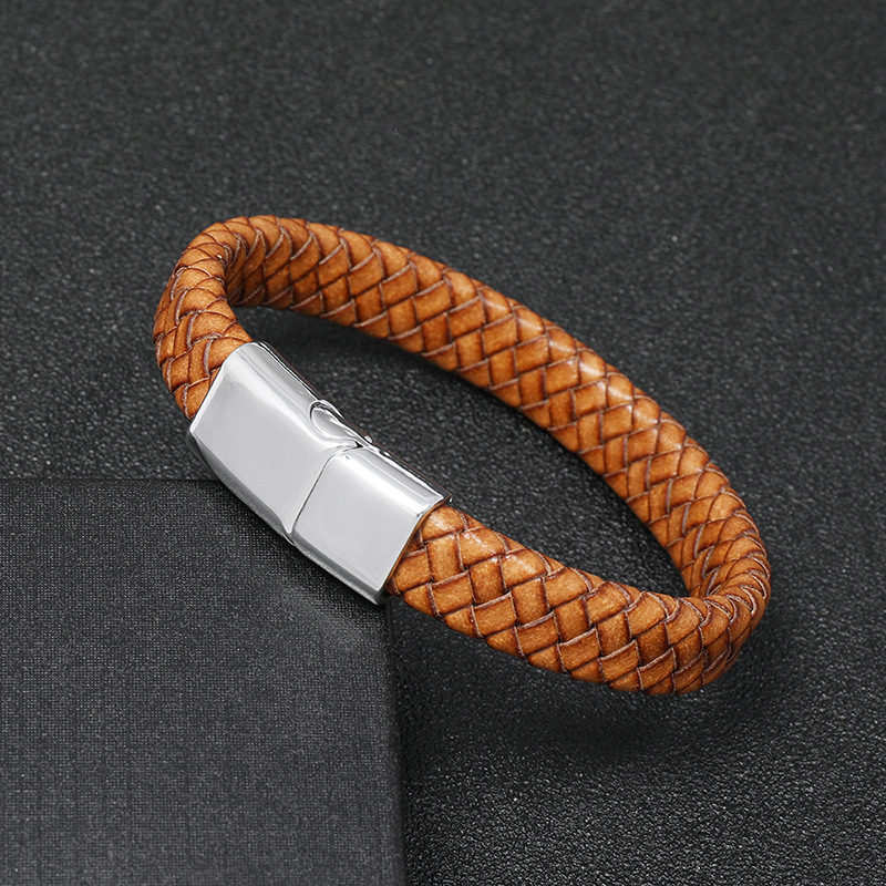 retro woven magnet buckle simple hip-hop imitation leather bracelet