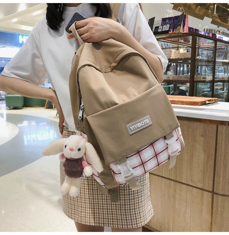 Schoolbag Korean Fashion Harajuku Cute Girl Student Small Fresh Contrast Color Plaid Backpack  Wholesale Nihaojewelry display picture 4