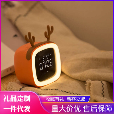 新款萌宠tv闹钟唤醒灯 卧室床头电子钟led小夜灯卡通学生创意台灯