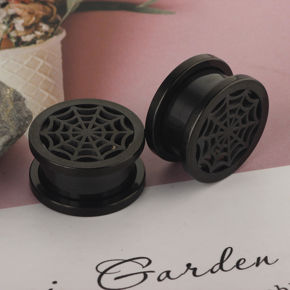 Black Spider Web Ear Stretcher 16mm 316L Stainless Steel Retro Punk Ear Plug Expander detail image 8