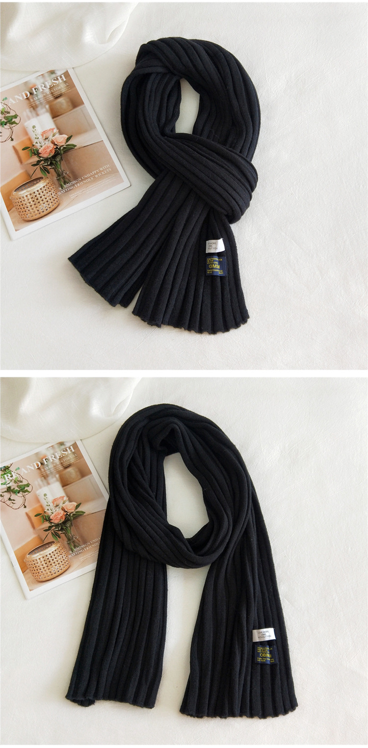 Korean Striped Solid Color Wool Knitted Warm Scarf display picture 9