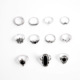 New jewelry personality black gem elephant Lotus Crown Cross 11-piece set ring