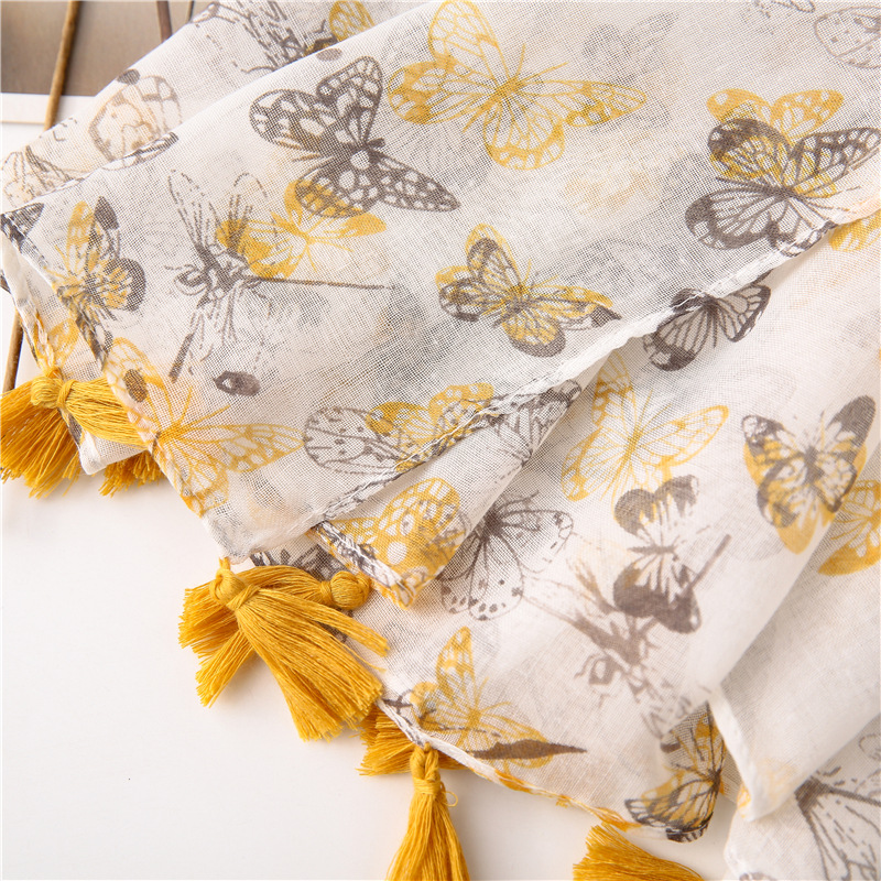 Korean Wild Butterfly Warm Shawl Cotton And Linen Feel Gauze Holiday Big Beach Towel display picture 10