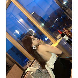 2021新款黑色冷淡背心蝴蝶结气质露背小心机年会礼服连衣裙女