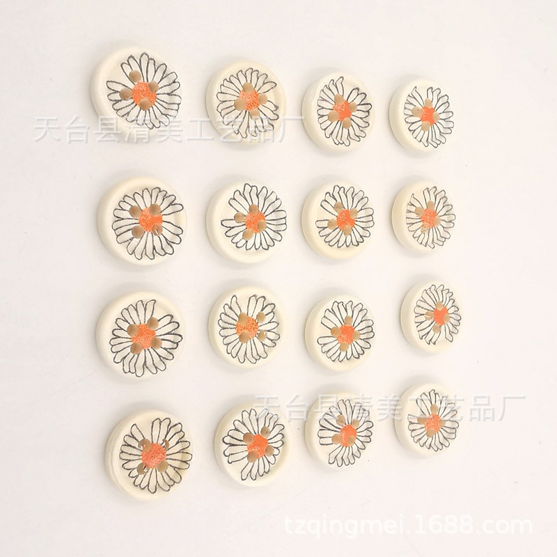 13mm/15mm/18mm pintado lindo botón de madera de margarita hermosa decoración niños manualidades hechas a mano